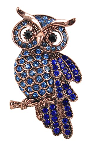 Image of Gyn&Joy Womens Crystal Rhinestones Perched Owl Bird Brooch Pin