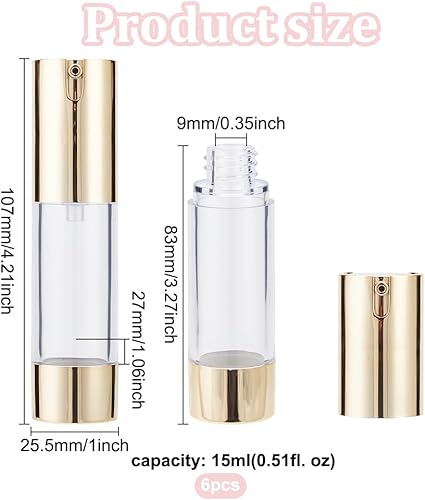 Miniatura 2 de BENECREAT 6 botellas vacías de plástico con bomba de vacío de 0.5 fl oz (0.5 onzas), cabeza de bomba de bomba de vacío sin aire, dispensador de