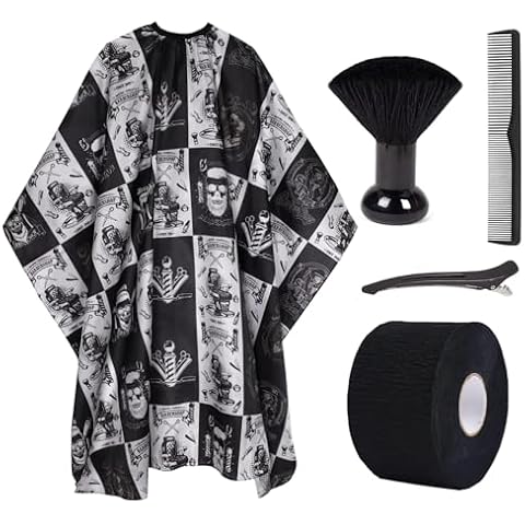 Waterproof Hair Cutting Cape Barber Cape for Men Haircut Cape Hair Cape for Haircuts Salon Cape Barber Neck Strip Barber Brush Neck Duster Hair Comb Clip Set Barber Tools (5PCS / (64" x 56") Cover