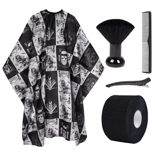 Waterproof Hair Cutting Cape for Men - Salon Cape with Neck Strip and Barber Brush - 5PCS Set (64" x 56")