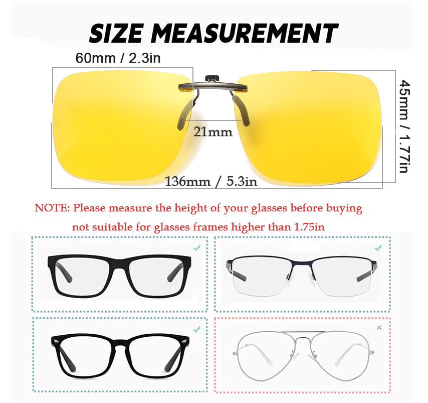 Clip on Polarized Night Vision Driving Glasses, Blocker To Wear Over Prescription Glasse -Clip on Compact2