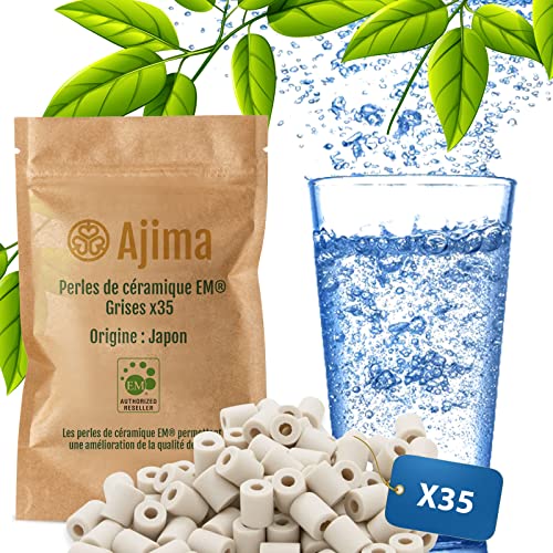Ajima - Filtro de agua natural para jarra (35 perlas de cerámica, color gris EM® para jarra y botella, solución filtrante, ecológica, antical purificación, agua