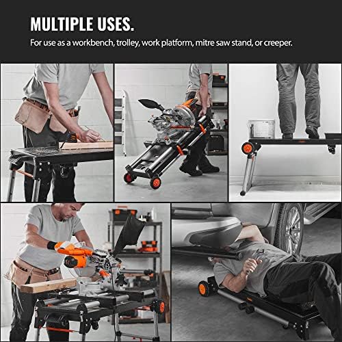 VonHaus 5 in 1 Workstation Heavy Duty  Adjustable Height  Multipurpose, Folding Work Bench for Home, Garage, Workshop  Sturdy Workbench Platform with Wheels