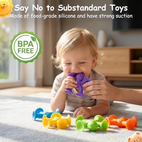Image of 24PCS Suction Cup Toys for Toddlers 1-3, No-Hole Mold-Free Bath Toys | Silicone Suction Toys for Baby, Sensory Building & Fidget Toys for Kids, Window Tray Travel Toys for Boys Girls