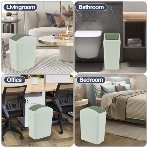 Image of 4.5 Gallon Swing Top Garbage Can, Plastic Swing Lid Dustbin, Slim Waste Bin with Swing Lid (Green)