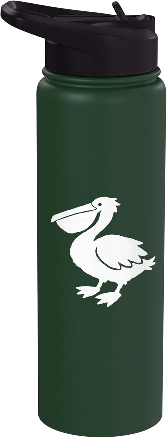 Pelican Minimalist Black and White Bird Stainless Steel Insulated Water Bottle