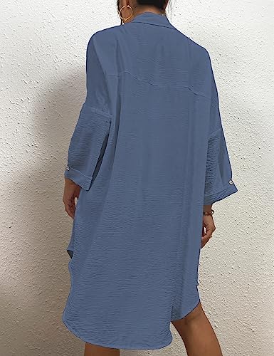Image of Bsubsach Button Down Swimsuit for Women Sweatshirt Dress with Ruffled Sleeves Beach Shirt