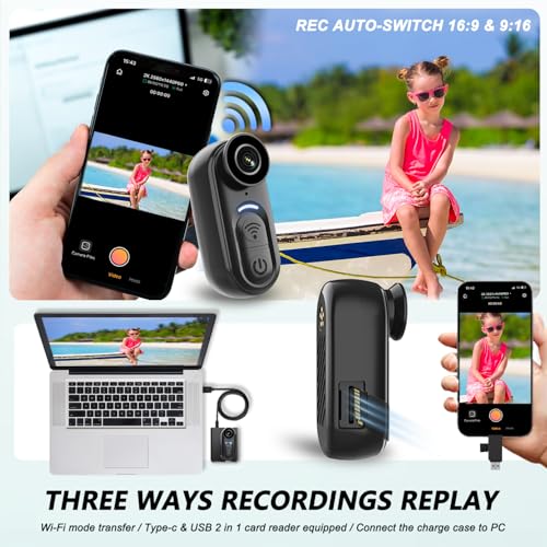 Image of 4K Body Action Mini Camera - Thumb POV 64GB Cam with Audio & Video Recording, 6-Axis Image Stabilization - IPX7 Waterproof - Outdoor Indoor Hands-Free Wearable Cams for Cycling Travel Vlog Swim