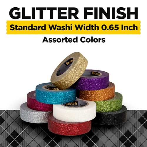 Image of Scotch Glitter Washi Tape, 10 Rolls, Great for Holiday DIY and Wrapping, School Supplies, Craft Supplies, and Teacher Appreciation Gifts