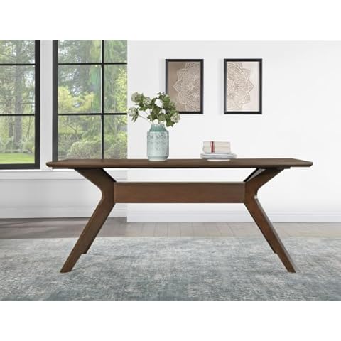 Steve Silver Furniture Quinn 71-Inch Dining Table, Asian Hardwoods, Oak Veneers, Mid-Century Modern Design, Seats Six People, Rectangle, 36" D x 41" W x 9" H, Brown Cover