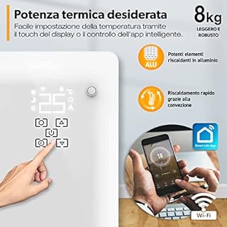 TRESKO Stufa Elettrica Basso Consumo 2000W - Wifi & APP | Stufa Elettrica basso consumo | Termoconvettore con Rotelle | Termosifone Elettrico Portatile | Termoconvettore a Parete con Termostato