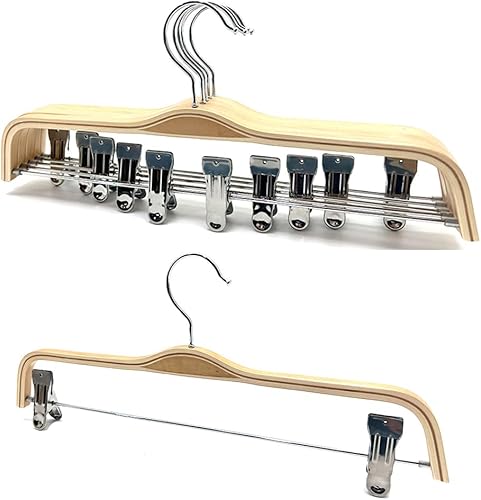 Paquete de 30 perchas de madera natural de 14.5 pulgadas para pantalones, exhibición de ropa, faldas de madera, ganchos inferiores de metal