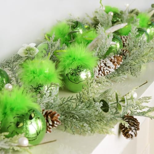 Bunny Chorus Christmas Decorations Indoor: 12pcs Cute Green Elf Christmas Tree Ornaments with Fuzzy Hair, Hanging Thief Monster Xmas Balls for Tree Fireplaces Garland, Kids Home School Office Decor - Image 6