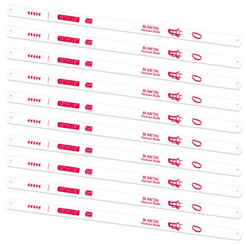 Bdmetals Bi-Metal Hacksaw Replacement Blades, 12” High Speed Steel Cutting Hacksaw Blades with 24 Teeth Per Inch(10 Pack)