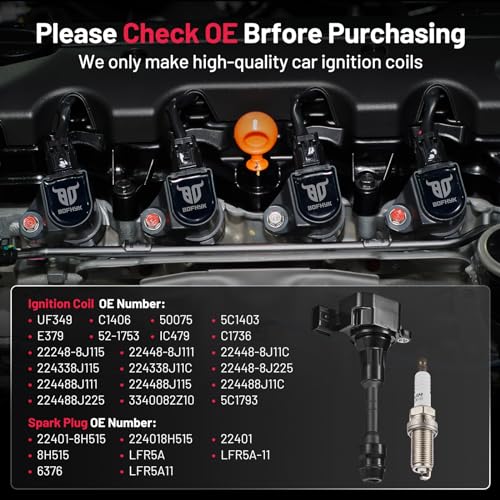 Image of BDFHYK Ignition Coil Pack UF349 and Iridium Spark Plug 6376 Compatible with Nissan Altima 2005 2006 Nissan Xterra 2008 Nissan Maxima Pathfinder Frontier INFINITI I35 QX4 Nissan Coil Pack Set of 6