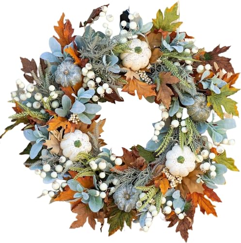 Catálogo para Comprar On-line Coronas y guirnaldas - los preferidos. 46 Guirnalda de Calabazas Artificiales con Hojas de Arce y Bayas | Decoración de Otoño Rústica para Halloween y Acción de Gracias, Corona de Puerta Interior y Exterior (Estilo B)