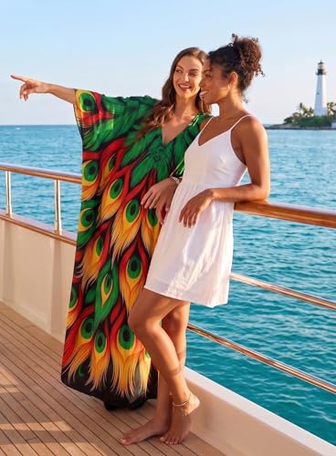 Image of Yanziliu Kaftan Dress for Women,Plus Size Hawaiian Batwing Sleeve Beach Cover Up Summer Swimsuit Dresses