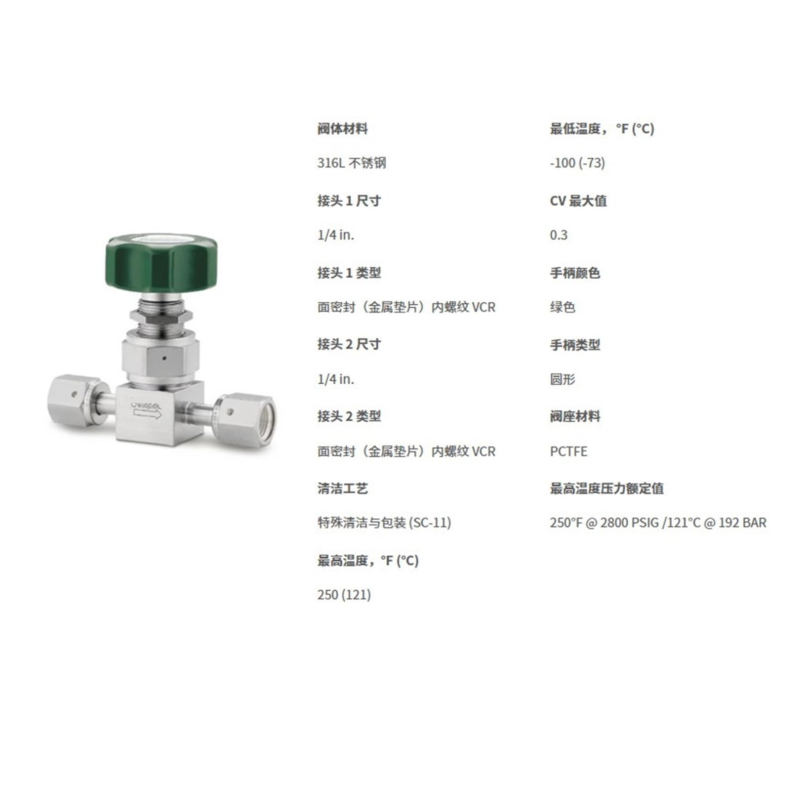 High-flow Diaphragm Seal Valve, 1/4in Female, 6LV-DFHFR4-P-C, SS-4H, HVCR Fitting, NC Actuation(SS-4H)