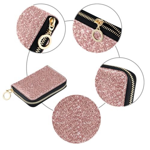 Zippered Women's Wallets Zip Around Credit Card Wallets RFID Blocking Sparkling Rose Gold Glitter Zipper Change Purse with Key Ring4
