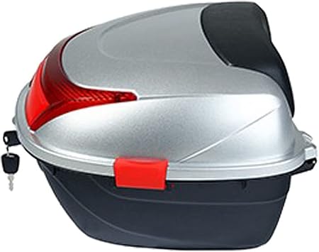 Lockable Motorcycle Trunk Tour Pack Tail Box Luggage 6 Color Top Box 28L Capacity Can Store Helmet for Motorbike Moped Rear Seat RackSilver