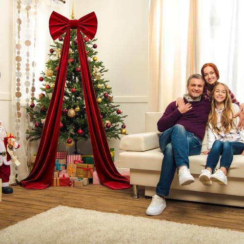 20 x 71 Inch Extra Large Velvet Bows for Christmas Tree - 1 Pack Giant Velvet Bow Christmas Tree Topper Decor with Long Streamers for Xmas Tree Front Door Home Party Bow Ornaments (Red) - image 5