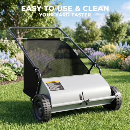 26" Push Lawn Sweeper with 7 Cu.Ft Hopper, 4-Brush Leaf Collector Picker by Baococo - Used condition - Image 8