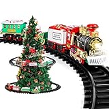Avilia Trenino Elettrico Natalizio in Movimento con Luci e Suoni - Decorazione per Albero di Natale - Treno con Binari di diametro 89cm - Treno per Albero di Natale Sospeso o da Terra con Batteria