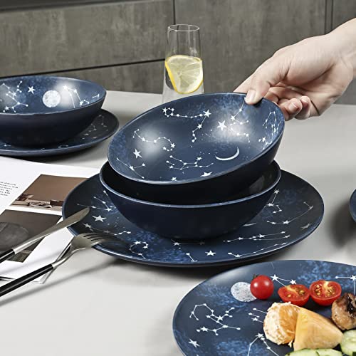 12 Piece Melamine Dinnerware Sets For 4 - Starry Pattern Camping Dishes Set For Indoor And Outdoor Use, Dishwasher Safe Plates And Bowls Sets, Dark Blue #TOP4