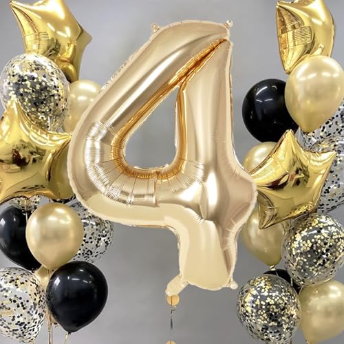 Image of Champagne Gold Large Number 4 Balloon, 40 Inch Light Gold Foil Helium Number Balloons, Giant Mylar Number 4 Balloons for 4 Years Old Birthday Party Anniversary Decorations