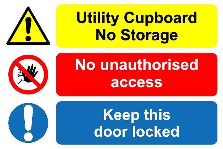 Utility cupboard no unauthorised access keep this door locked safety sign - Self adhesive sticker (400mm x 300mm)