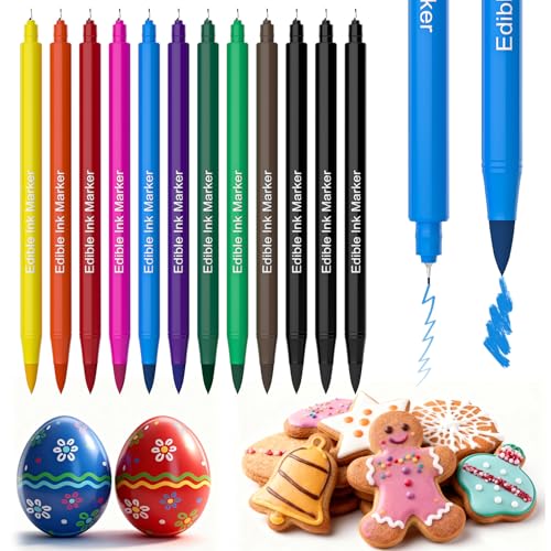 Twisweet Food Colouring Pen 12pcs Edible Dual Tip Icing Pen Food Grade Paint Markers for Fondant DIY Writing & Drawing on Cake Cookies Frosting Donut Easter Eggs Dessert Decorating Supplies