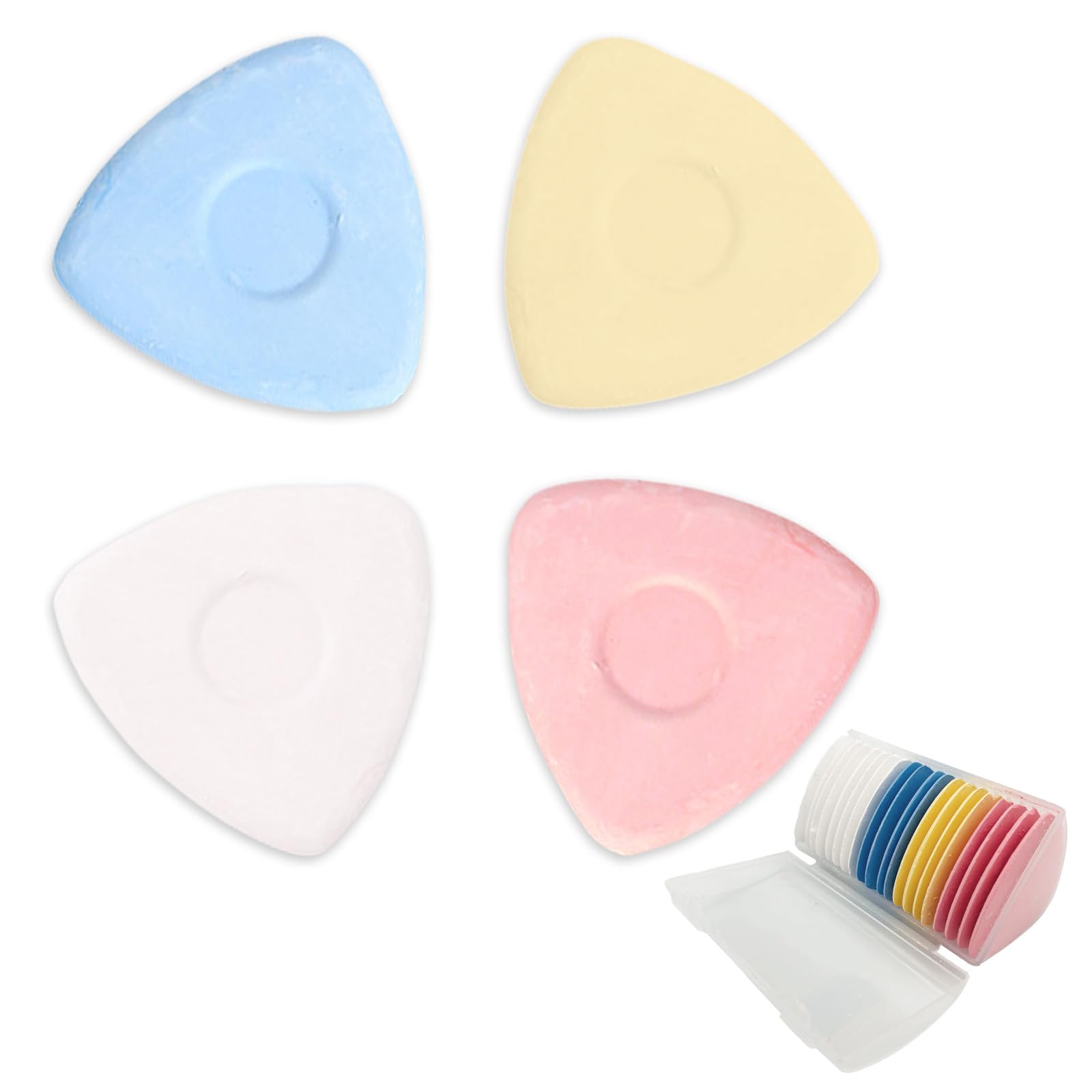 DALAETUS Triangle Tailors Chalk - 20 Pcs Sewing Chalk Set, Invisible Box, Gesso, Ideal for Marking Fabric, Quilting, Handicrafts (Yellow, Pink, Blue, White)
