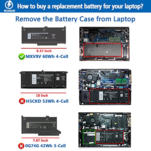 Image of MXV9V Laptop Battery Replacement for Dell Latitude 7400 7300 E7400 E7300, Latitude 5300 5310 2-in-1, for Inspiron 7300 7306 2-in-1 Black Series P96G P97G P99G P100G 5VC2M 829MX 05VC2M 0829MX 60Wh