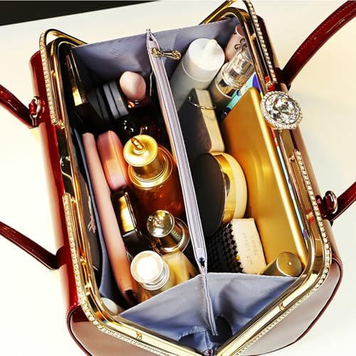 Image of Fashion Leather Women's Top Handle Satchel Crossbody Handbags Diamonds Evening Bag Purses Hard Shoulder Bags | Fashion