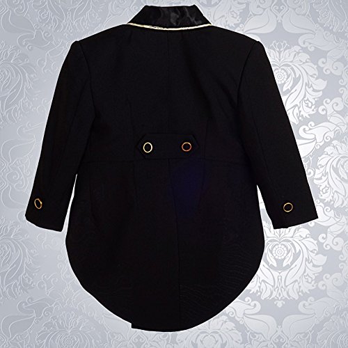 Dressy Daisy Baby Boy Classic Tuxedo Suit 5 Pcs Set Formal Dress Wear Wedding Outfit with Gold Jacquard Vest, Black/White2