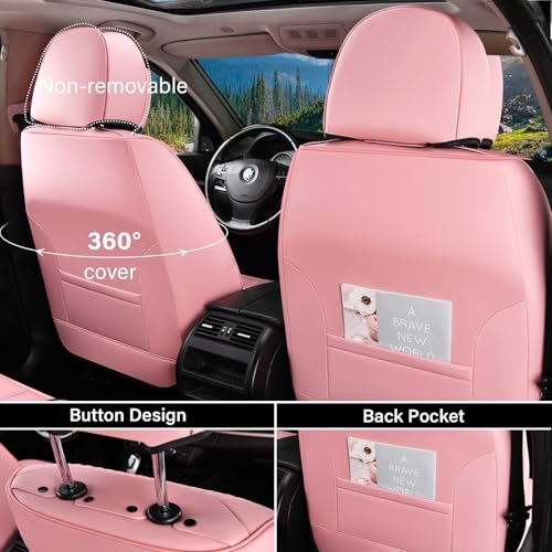 Image of Coverado Car Seat Covers Front Seats, 2 Piece Car Seat Protector with Lumbar Support & Removable Headrest, Breathable Leather Seat Cushion Universal Fit for Truck Automotive Vehicles Pink