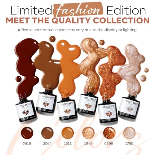Image of modelones Gel Nail Polish Set, 6 Colors Winter Dark Nude Brown Gel Polish Glitter Pearl Cinnamon Tawny Orange Cherry Mocha Nail Polish All Skin Tones Soak OFF LED Nail Art DIY Gift