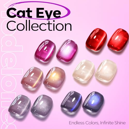 Image of modelones Cat Eye Gel Nail Polish, Purple Magnetic Nail Polish with Magnet Yellow Glitter Soak Off U V Winter Gel Polish Shimmer Nail Art Top Coat Manicure Salon DIY