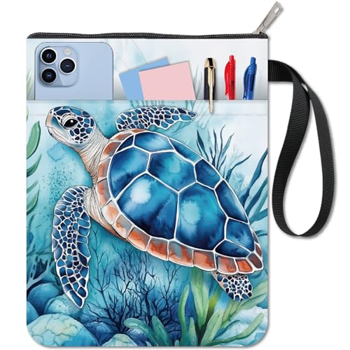 CRASPIRE Custodia per Libri A Forma di Tartaruga Marina Copertina per Libri Oceanici Impermeabile Lavabile Estiva con Copertina Morbida Custodia Protettiva con Cerniera e Tasca Anteriore Extr