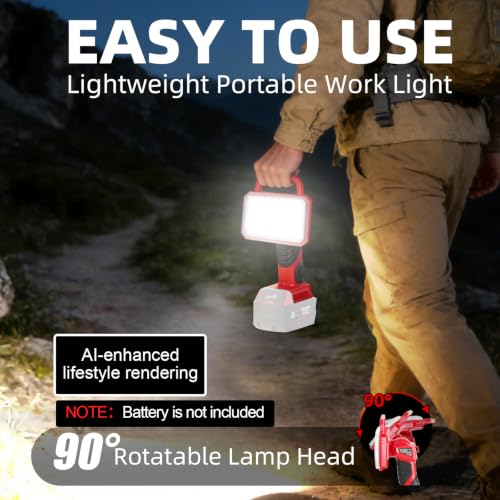 Image of Cordless LED Work Light for Milwaukee 18V Battery, 2000LM Portable Handheld Flashlights Tool with USB Port and 3 Brightness Modes for Camping, Fishing, Job Site, Indoor & Outdoor Use
