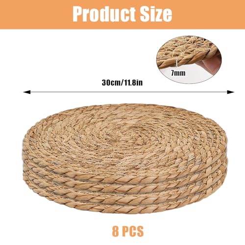 Hojalis Round Woven Placemats, Round Woven Placemats Set of 8, 30cm Handwoven Water Hyacinth Placemats, Wicker Placemat, Rattan Placemat, Braided Wicker Table Mats Dining Table, Home, Party, Wedding 2 Hojalis Round Woven Placemats, Round Woven Placemats Set of 8, 30cm Handwoven Water Hyacinth Placemats, Wicker Placemat, Rattan Placemat, Braided Wicker Table Mats Dining Table, Home, Party, Wedding - Image 2