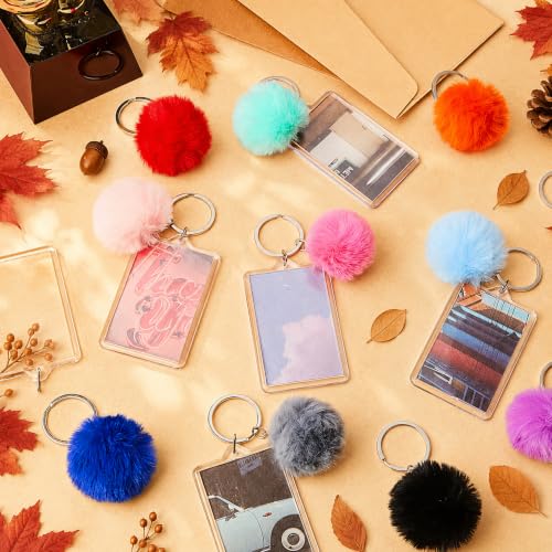 Image of 24 Pack Acrylic Photo Keychains with Colorful Pom Poms, 2 x 3 Inch | Double Sided Acrylic Photo Keychains, Easy DIY for Back to School Students Gifts, Classroom Rewards,, Graduation Keepsakes