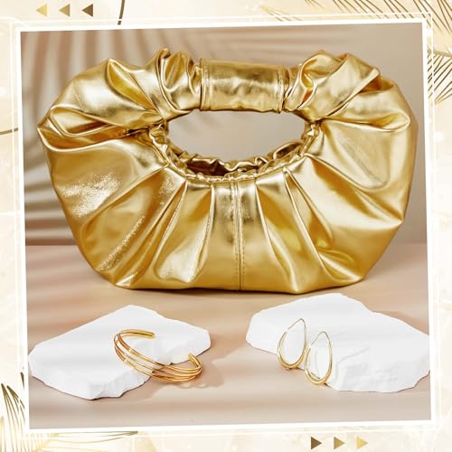 Image of Landical 3Pcs Gold Clutch Purse Jewelry Set for Women Evening Bag Cuff Bracelet Earring Gold Accessories for Women Prom Party