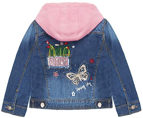 KIDSCOOL SPACE Little Girl Jean Jacket,Flower Embroidered Denim Outfits2