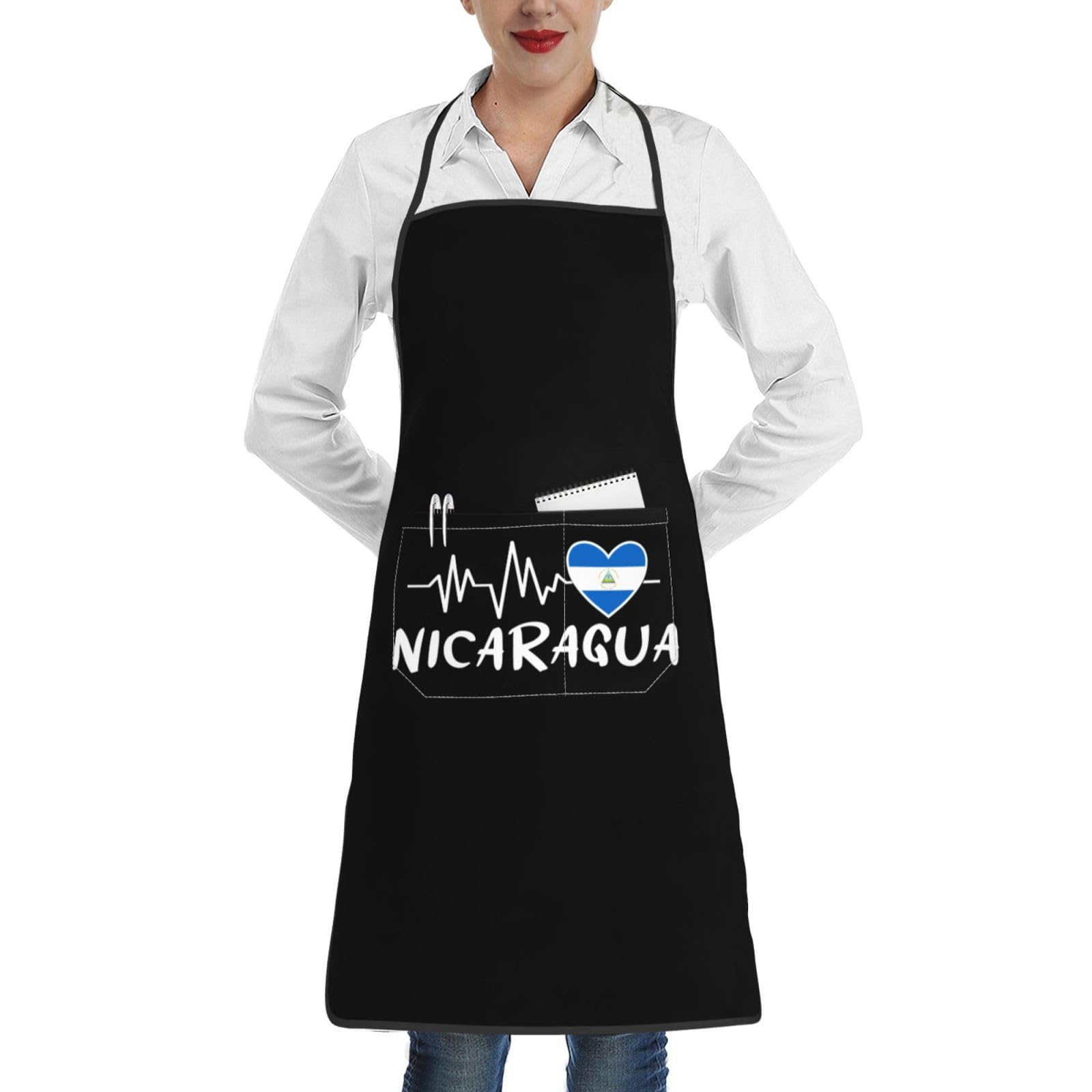 nopicsn Nicaragua Heartbeat Apron for cooking with Pockets Women Men Kitchen Chef Funny Aprons