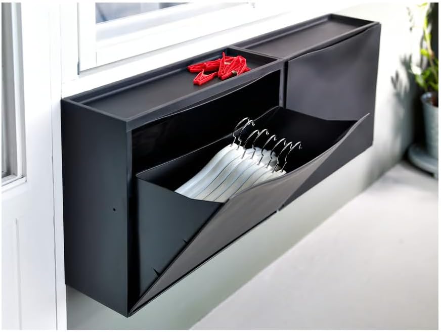 Pack of 2 Flip Drawer Shoe Cabinet, Plastic Storage Organizer, Freestanding Shoe Rack, Wall Mounted, Narrow Wall Shoe Storage Cabinet for Entryway, Hallway, Living Room, No-Assembly (Black)