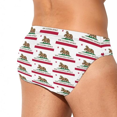 Flag of New California Republic Printed Swim Briefs for Men Sexy Bikini Swimwear Elastic Beach Trunks Bathing Suit4