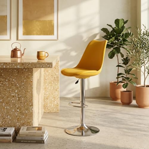 Image of activa Rapid Bar Stool Chair with Height Adjustable Design, Padded Seat & Footrest | Modern Metal Counter Stool for Kitchen, Home, Bar & Cafe Seating | Durable Comfort Chair (Yellow, Set of 1)