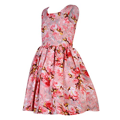 Image of Girls Skater Printed Poly Crepe Dress | Round Neck Sleeveless Mini /Midi Knee Length Casual Dress