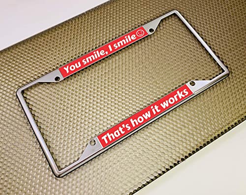 Personalized 4 Hole Chrome Metal Laser Engraved Standard Size (6”X12”) With Custom Text Design - Car License Plate Frame With Free Caps - Red/White Text (Qty: 1 Frame) #TOP2